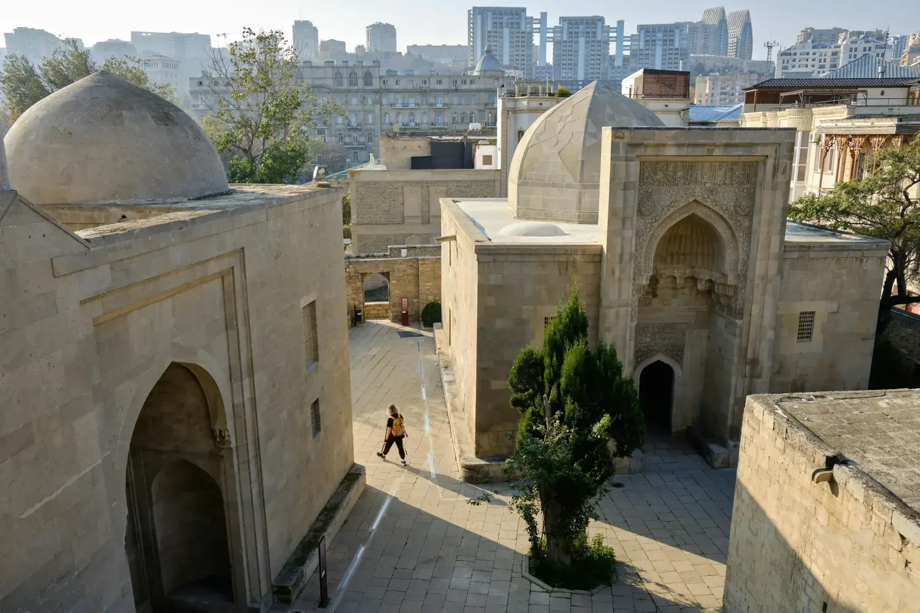Domed stone buildings in the courtyard of the Palace of the Shirvanshahs, Baku Old City